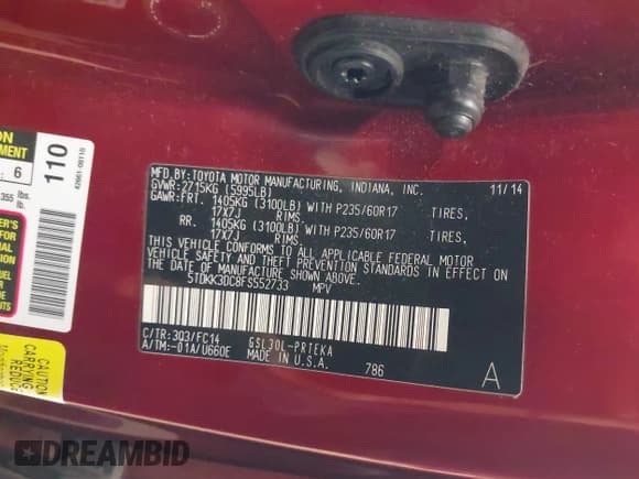 ✅ 2015 Toyota Sienna LE • VIN: 5TDKK3DC8FS552733 • Lot: 43534905. Listed on IAAI with 223,097 mi. Free auction sales archive from the USA and detailed vehicle history report at DreamBid. Image 9.