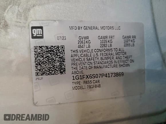 ✅ 2023 Chevrolet Bolt EV 2LT • VIN: 1G1FX6S07P4173869 • Lot: 93307175. Listed on Copart with 31,072 mi. Free auction sales archive from the USA and detailed vehicle history report at DreamBid. Image 12.