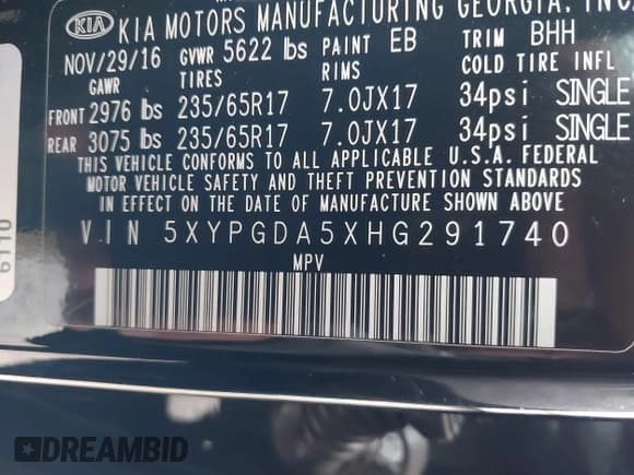 ✅ 2017 Kia Sorento LX • VIN: 5XYPGDA5XHG291740 • Lot: 43742487. Listed on IAAI with 94,163 mi. Free auction sales archive from the USA and detailed vehicle history report at DreamBid. Image 9.