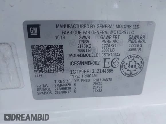 ✅ 2020 GMC Sierra 1500 AT4 • VIN: 1GTP9EEL3LZ144565 • Lot: 43379605. Wystawiony na IAAI z przebiegiem 45 024 mil. Bezpłatny archiwum sprzedaży aukcyjnych z USA i szczegółowy raport historii pojazdu na DreamBid. Zdjęcie 9.