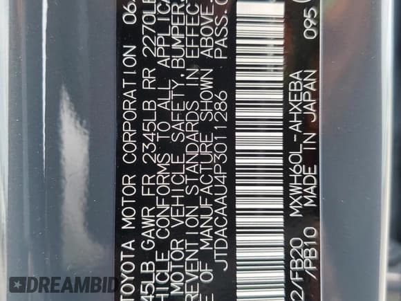 ✅ 2023 Toyota Prius LE • VIN: JTDACAAU4P3011286 • Lot: 65433353. Listed on Copart with 485 mi. Free auction sales archive from the USA and detailed vehicle history report at DreamBid. Image 14.