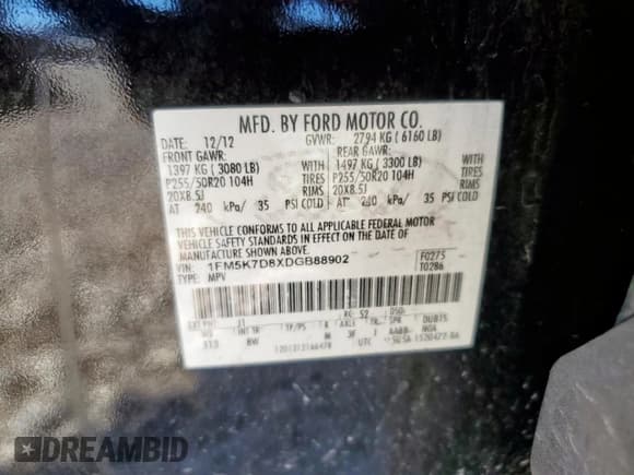 ✅ 2013 Ford Explorer XLT • VIN: 1FM5K7D8XDGB88902 • Lot: 90277925. Wystawiony na Copart z przebiegiem 240 396 mil. Bezpłatny archiwum sprzedaży aukcyjnych z USA i szczegółowy raport historii pojazdu na DreamBid. Zdjęcie 13.