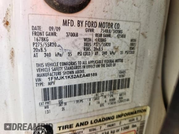 ✅ 2010 Ford Expedition Max Limited • VIN: 1FMJK1K52AEA48189 • Lot: 60982115. Listed on Copart with 176,567 mi. Free auction sales archive from the USA and detailed vehicle history report at DreamBid. Image 13.