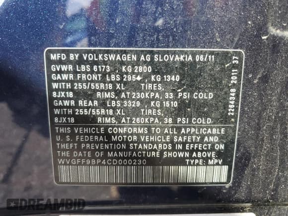 ✅ 2012 Volkswagen Touareg Sport • VIN: WVGFF9BP4CD000230 • Лот: 85337545. Опубликован ранее на Copart с пробегом 148 732 миль. Бесплатный доступ к архиву аукционных продаж из США и подробный отчёт об истории автомобиля на DreamBid. Изображение 12.