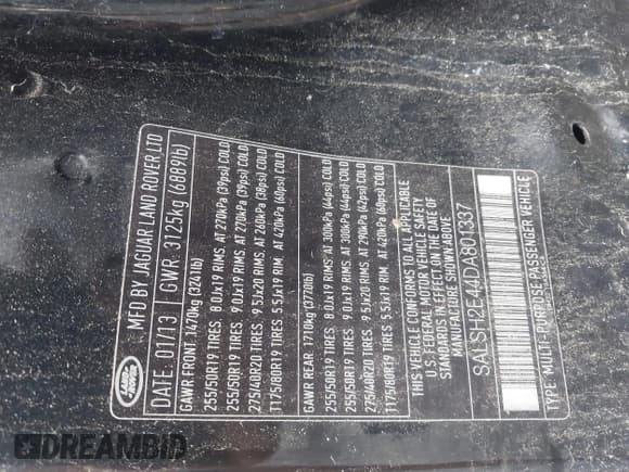 ✅ 2013 Land Rover Range Rover Sport SC • VIN: SALSH2E44DA801337 • Lot: 42648671. Listed on IAAI with 89,116 mi. Free auction sales archive from the USA and detailed vehicle history report at DreamBid. Image 9.