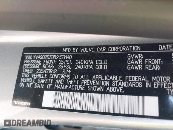 ✅ 2011 Volvo XC60 3.0T • VIN: YV4902DZ0B2153140 • Lot: 42840256. Listed on IAAI with 137,240 mi. Free auction sales archive from the USA and detailed vehicle history report at DreamBid. Image 9.