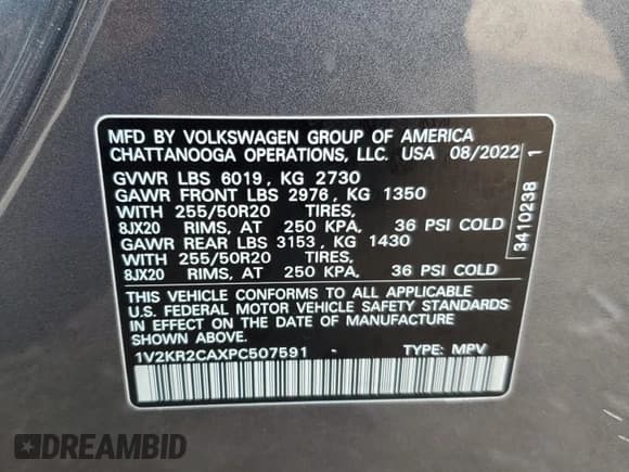 ✅ 2023 Volkswagen Atlas SE • VIN: 1V2KR2CAXPC507591 • Lot: 86691455. Listed on Copart with 74,370 mi. Free auction sales archive from the USA and detailed vehicle history report at DreamBid. Image 13.