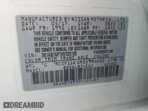 ✅ 2017 Nissan Sentra SR • VIN: 3N1AB7AP7HY325185 • Lot: 71704765. Listed on Copart with 89,750 mi. Free auction sales archive from the USA and detailed vehicle history report at DreamBid. Image 12.