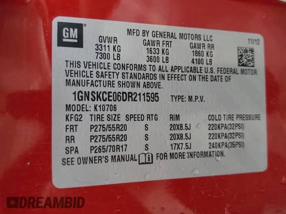 2013 Chevrolet Tahoe LTZ z VIN 1GNSKCE06DR211595, wystawiony jako Copart lot #67392565 z przebiegiem 202 317 mil mil oraz Szkoda całkowita • Salvage title. Historia ofert i sprzedaży dostępna na DreamBid. Obrazek 13.