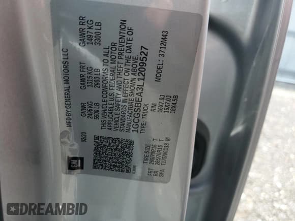 ✅ 2020 Chevrolet Colorado 2WD Work Truck • VIN: 1GCGSBEA3L1209527 • Лот: 64892485. Опубликован ранее на Copart с пробегом 95 424 миль. Бесплатный доступ к архиву аукционных продаж из США и подробный отчёт об истории автомобиля на DreamBid. Изображение 12.