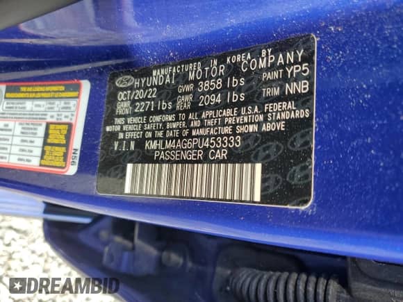 2023 Hyundai Elantra SEL с VIN KMHLM4AG6PU453333, выставлен на аукционе Copart как лот 69050355 с пробегом 32 898 миль миль и Списание • Salvage title. История ставок и продаж доступна на DreamBid. Изображение 12.