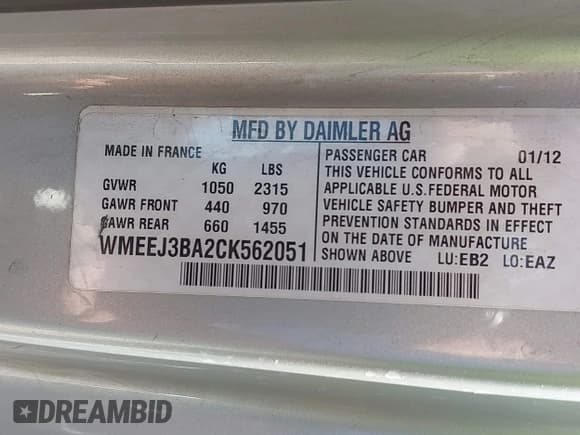 ✅ 2012 Smart fortwo Pure • VIN: WMEEJ3BA2CK562051 • Лот: 43693987. Опубликован ранее на IAAI с пробегом 92 418 миль. Бесплатный доступ к архиву аукционных продаж из США и подробный отчёт об истории автомобиля на DreamBid. Изображение 9.