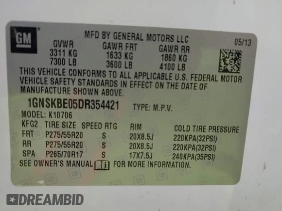 ✅ 2013 Chevrolet Tahoe LT • VIN: 1GNSKBE05DR354421 • Лот: 42935990. Опубликован ранее на IAAI с пробегом 145 514 миль. Бесплатный доступ к архиву аукционных продаж из США и подробный отчёт об истории автомобиля на DreamBid. Изображение 9.