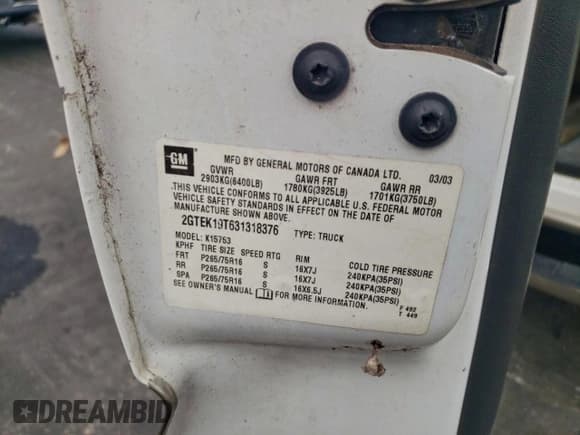 ✅ 2003 GMC Sierra 1500 SLT • VIN: 2GTEK19T631318376 • Лот: 95082395. Опубликован ранее на Copart с пробегом 271 577 миль. Бесплатный доступ к архиву аукционных продаж из США и подробный отчёт об истории автомобиля на DreamBid. Изображение 12.