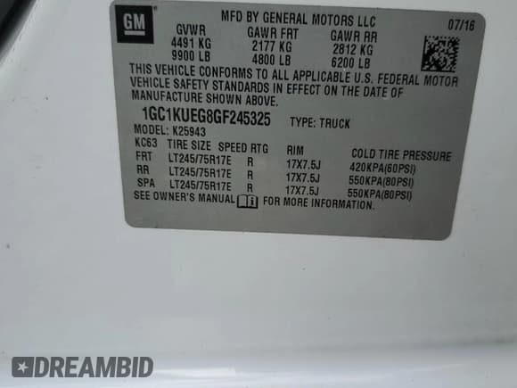 ✅ 2016 Chevrolet Silverado 2500HD Work Truck • VIN: 1GC1KUEG8GF245325 • Lot: 91806625. Listed on Copart with 228,281 mi. Free auction sales archive from the USA and detailed vehicle history report at DreamBid. Image 12.