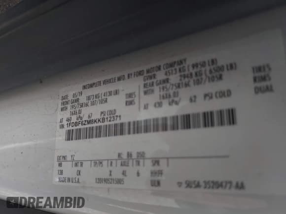 ✅ 2019 Ford Transit • VIN: 1FDBF6ZM8KKB12371 • Лот: 43501993. Опубликован ранее на IAAI с пробегом 50 451 миль. Бесплатный доступ к архиву аукционных продаж из США и подробный отчёт об истории автомобиля на DreamBid. Изображение 9.