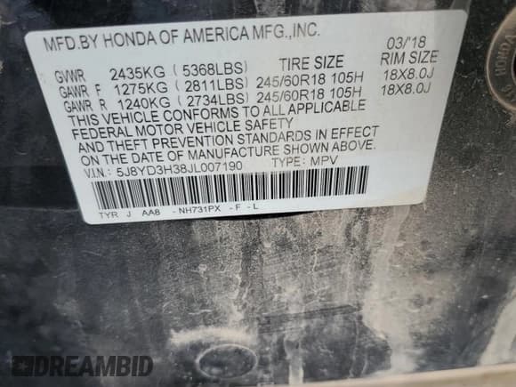 ✅ 2018 Acura MDX • VIN: 5J8YD3H38JL007190 • Лот: 69989895. Опубликован ранее на Copart с пробегом 105 261 миль. Бесплатный доступ к архиву аукционных продаж из США и подробный отчёт об истории автомобиля на DreamBid. Изображение 13.