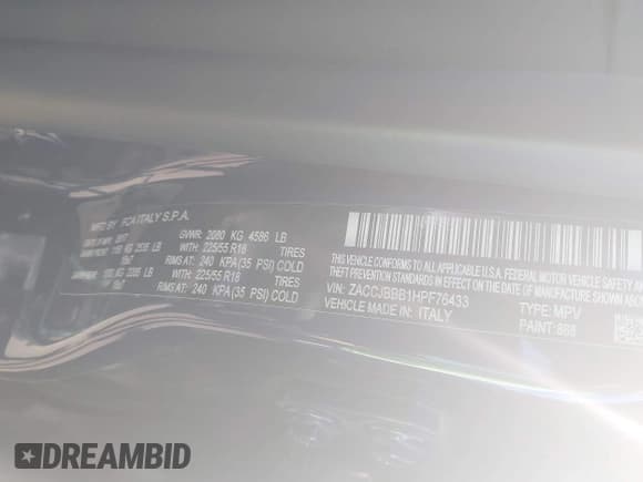 ✅ 2017 Jeep Renegade Latitude • VIN: ZACCJBBB1HPF76433 • Lot: 42958224. Listed on IAAI with 29,894 mi. Free auction sales archive from the USA and detailed vehicle history report at DreamBid. Image 9.