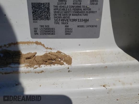 ✅ 2024 GMC Sierra 3500HD AT4 • VIN: 1GT49VEY2RF133484 • Лот: 76456484. Опубликован ранее на Copart с пробегом Не указан. Бесплатный доступ к архиву аукционных продаж из США и подробный отчёт об истории автомобиля на DreamBid. Изображение 12.