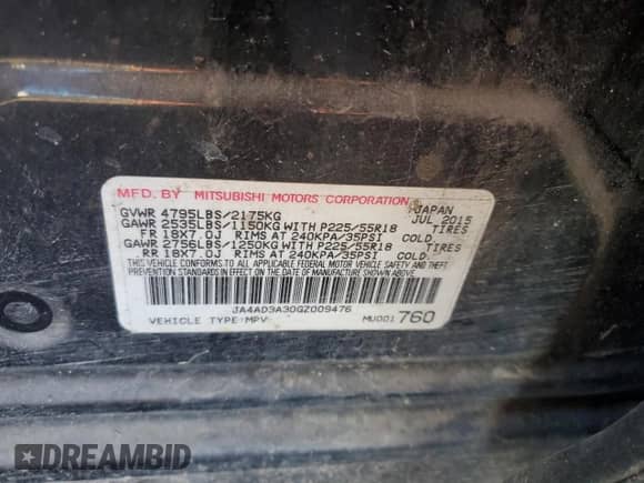 2016 Mitsubishi Outlander SE с VIN JA4AD3A30GZ009476, выставлен на аукционе Copart как лот 86874735 с пробегом Не указан миль и Списание • Salvage title. История ставок и продаж доступна на DreamBid. Изображение 13.