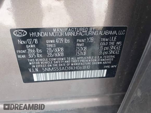 2019 Hyundai Santa Fe Ultimate z VIN 5NMS53AD8KH061810, wystawiony jako IAAI lot #42481330 z przebiegiem 96 030 mil mil oraz . Historia ofert i sprzedaży dostępna na DreamBid. Obrazek 9.