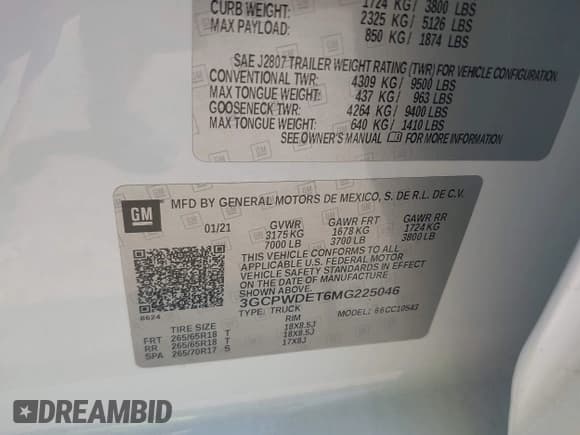 ✅ 2021 Chevrolet Silverado 1500 RST • VIN: 3GCPWDET6MG225046 • Lot: 43202972. Wystawiony na IAAI z przebiegiem 94 604 mil. Bezpłatny archiwum sprzedaży aukcyjnych z USA i szczegółowy raport historii pojazdu na DreamBid. Zdjęcie 9.