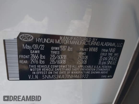 ✅ 2022 Hyundai Santa Fe SEL • VIN: 5NMS24AJ1NH463922 • Лот: 43431822. Опубликован ранее на IAAI с пробегом 55 628 миль. Бесплатный доступ к архиву аукционных продаж из США и подробный отчёт об истории автомобиля на DreamBid. Изображение 9.