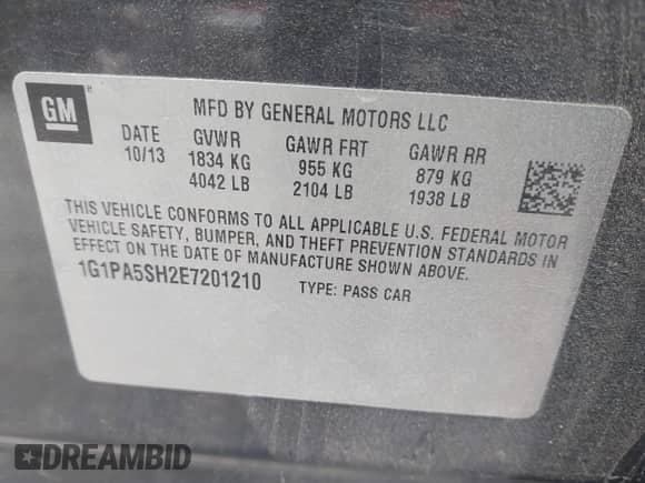 2014 Chevrolet Cruze LS с VIN 1G1PA5SH2E7201210, выставлен на аукционе IAAI как лот 43440112 с пробегом 115 284 миль миль и . История ставок и продаж доступна на DreamBid. Изображение 9.