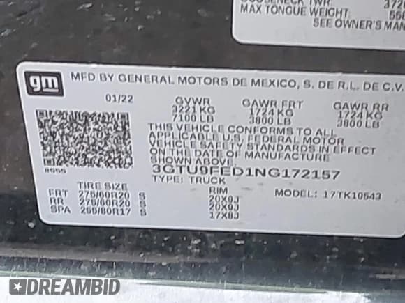 ✅ 2022 GMC Sierra 1500 Denali • VIN: 3GTU9FED1NG172157 • Lot: 41679472. Listed on IAAI with 42,018 mi. Free auction sales archive from the USA and detailed vehicle history report at DreamBid. Image 9.