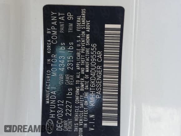 ✅ 2013 Hyundai Genesis Coupe Premium • VIN: KMHHT6KD4DU095556 • Lot: 57264175. Wystawiony na Copart z przebiegiem 135 624 mil. Bezpłatny archiwum sprzedaży aukcyjnych z USA i szczegółowy raport historii pojazdu na DreamBid. Zdjęcie 12.