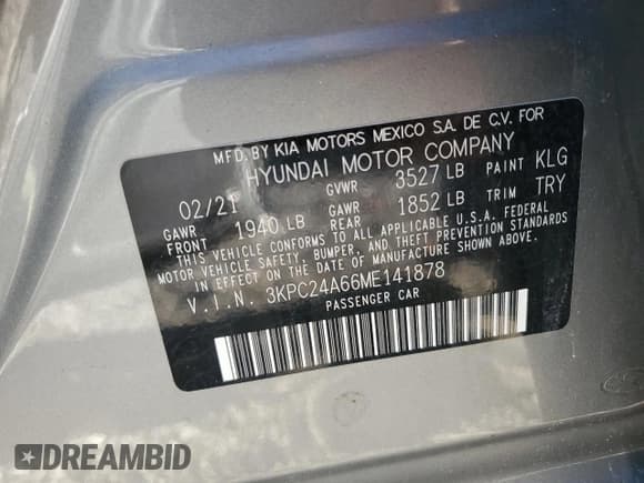 ✅ 2021 Hyundai Accent SEL • VIN: 3KPC24A66ME141878 • Лот: 82503105. Опубликован ранее на Copart с пробегом Не указан. Бесплатный доступ к архиву аукционных продаж из США и подробный отчёт об истории автомобиля на DreamBid. Изображение 12.