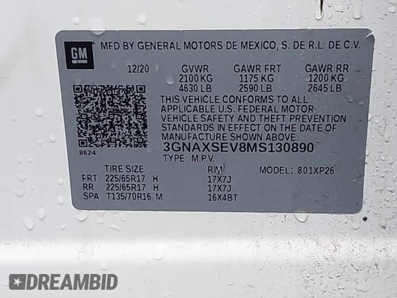 ✅ 2021 Chevrolet Equinox LS • VIN: 3GNAXSEV8MS130890 • Лот: 43239489. Опубликован ранее на IAAI с пробегом 64 220 миль. Бесплатный доступ к архиву аукционных продаж из США и подробный отчёт об истории автомобиля на DreamBid. Изображение 9.