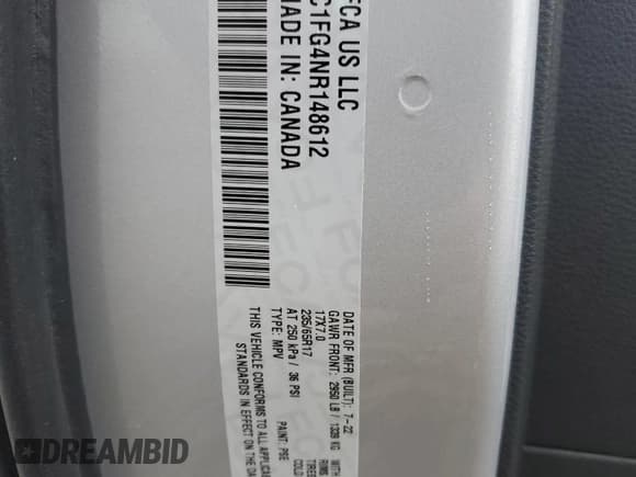 ✅ 2022 Chrysler Pacifica Touring • VIN: 2C4RC1FG4NR148612 • Lot: 50354835. Listed on Copart with 10,412 mi. Free auction sales archive from the USA and detailed vehicle history report at DreamBid. Image 14.