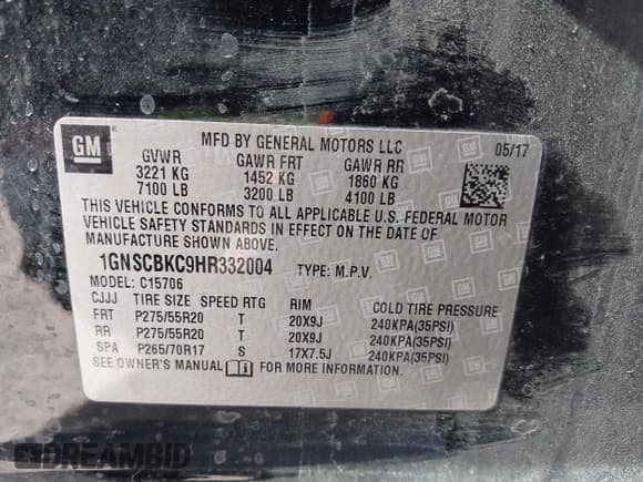 ✅ 2017 Chevrolet Tahoe LT • VIN: 1GNSCBKC9HR332004 • Lot: 43385604. Listed on IAAI with 150,658 mi. Free auction sales archive from the USA and detailed vehicle history report at DreamBid. Image 9.