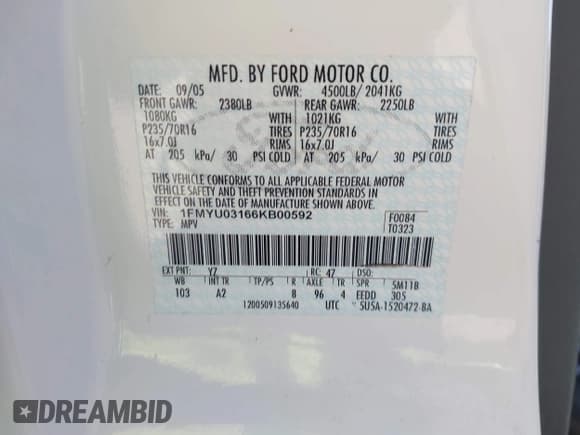 ✅ 2006 Ford Escape XLT • VIN: 1FMYU03166KB00592 • Lot: 42109039. Listed on IAAI with 113,961 mi. Free auction sales archive from the USA and detailed vehicle history report at DreamBid. Image 9.