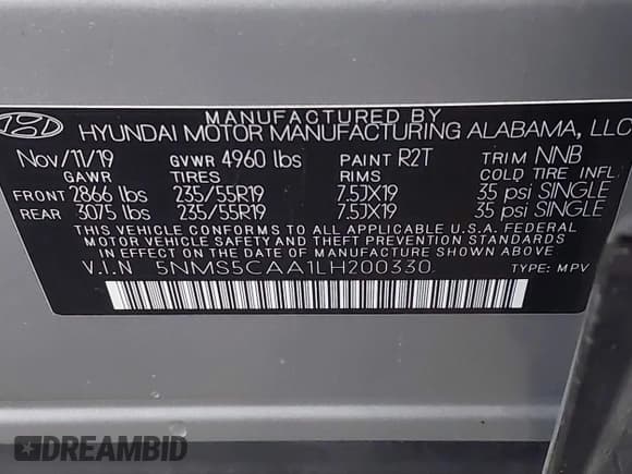 ✅ 2020 Hyundai Santa Fe Limited • VIN: 5NMS5CAA1LH200330 • Лот: 42630133. Опубликован ранее на IAAI с пробегом 90 016 миль. Бесплатный доступ к архиву аукционных продаж из США и подробный отчёт об истории автомобиля на DreamBid. Изображение 9.