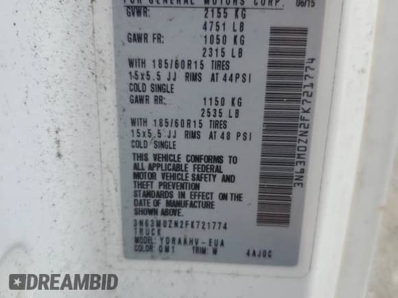 2015 Chevrolet City Express Cargo LT с VIN 3N63M0ZN2FK721774, выставлен на аукционе Copart как лот 69580275 с пробегом 97 803 миль миль и Чистый • Clean title. История ставок и продаж доступна на DreamBid. Изображение 13.