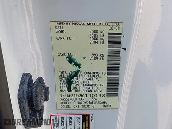 ✅ 2009 Nissan Altima SE • VIN: 1N4BL24EX9C140138 • Lot: 42111113. Wystawiony na IAAI z przebiegiem 178 213 mil. Bezpłatny archiwum sprzedaży aukcyjnych z USA i szczegółowy raport historii pojazdu na DreamBid. Zdjęcie 9.