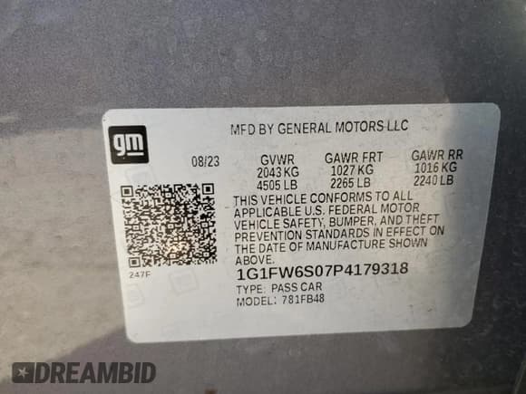 ✅ 2023 Chevrolet Bolt EV 1LT • VIN: 1G1FW6S07P4179318 • Лот: 73613514. Опубликован ранее на Copart с пробегом 12 377 миль. Бесплатный доступ к архиву аукционных продаж из США и подробный отчёт об истории автомобиля на DreamBid. Изображение 12.