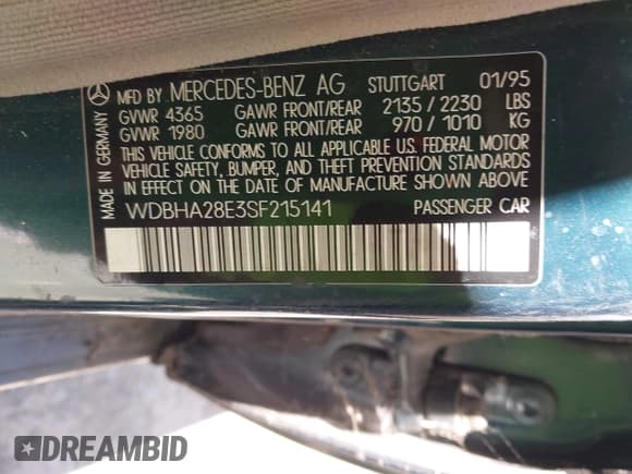 ✅ 1995 Mercedes-Benz C 2.8L • VIN: WDBHA28E3SF215141 • Лот: 42533044. Опубликован ранее на IAAI с пробегом Не указан. Бесплатный доступ к архиву аукционных продаж из США и подробный отчёт об истории автомобиля на DreamBid. Изображение 9.