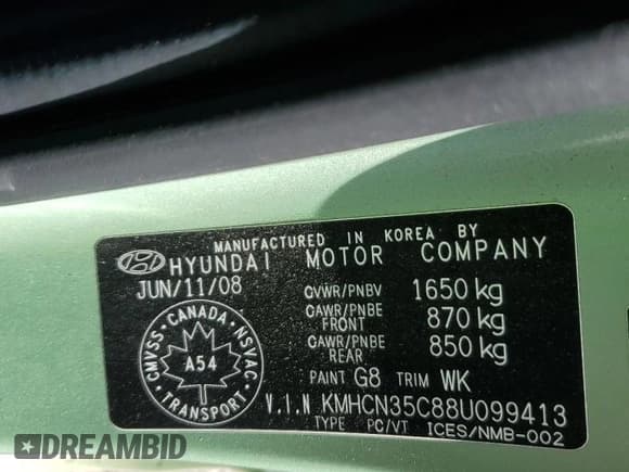 ✅ 2008 Hyundai Accent GS • VIN: KMHCN35C88U099413 • Лот: 58215755. Опубликован ранее на Copart с пробегом 183 530 миль. Бесплатный доступ к архиву аукционных продаж из США и подробный отчёт об истории автомобиля на DreamBid. Изображение 12.