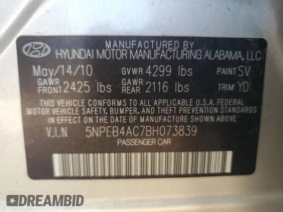 2011 Hyundai Sonata GLS z VIN 5NPEB4AC7BH073839, wystawiony jako Copart lot #80959785 z przebiegiem 144 561 mil mil oraz Szkoda całkowita • Salvage title. Historia ofert i sprzedaży dostępna na DreamBid. Obrazek 12.