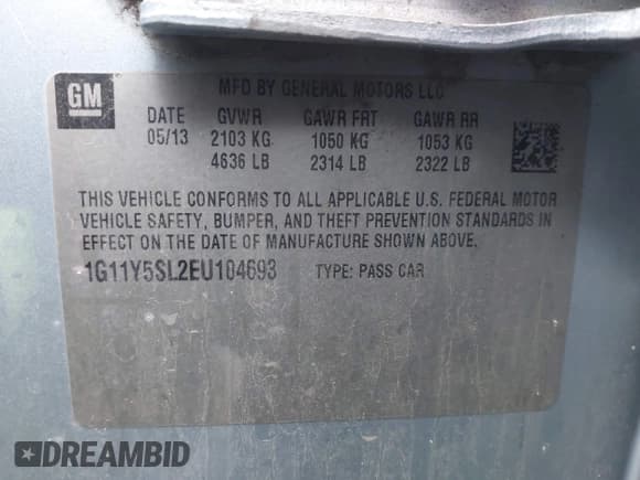 ✅ 2014 Chevrolet Impala LS • VIN: 1G11Y5SL2EU104693 • Lot: 43767999. Listed on IAAI with 120,126 mi. Free auction sales archive from the USA and detailed vehicle history report at DreamBid. Image 9.