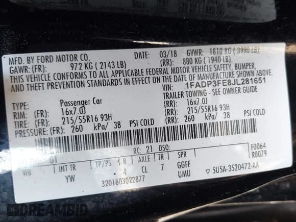 ✅ 2018 Ford Focus SE • VIN: 1FADP3FE8JL281651 • Lot: 43169650. Listed on IAAI with 69,451 mi. Free auction sales archive from the USA and detailed vehicle history report at DreamBid. Image 9.