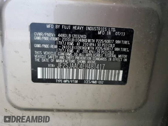 2014 Subaru Forester 2.5i with VIN JF2SJAAC4EH481417, listed as a Copart auction lot 69874765 with 82,145 mi miles and Salvage title. Bid and sale history available at DreamBid. Image 13.