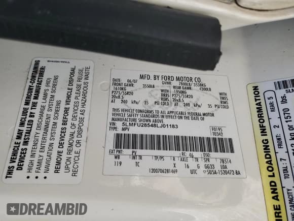 ✅ 2008 Lincoln Navigator • VIN: 5LMFU28548LJ01183 • Lot: 46277525. Listed on Copart with 204,331 mi. Free auction sales archive from the USA and detailed vehicle history report at DreamBid. Image 16.