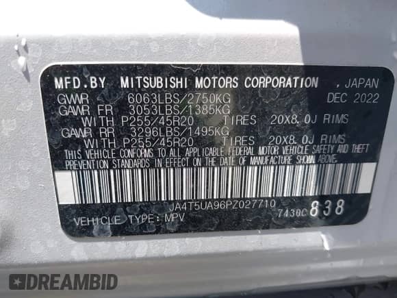 2023 Mitsubishi Outlander SE with VIN JA4T5UA96PZ027710, listed as a IAAI auction lot 42399796 with 34,402 mi miles and . Bid and sale history available at DreamBid. Image 9.