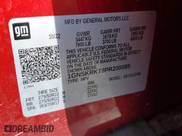 ✅ 2023 Chevrolet Tahoe RST • VIN: 1GNSKRKT8PR200085 • Лот: 91017015. Опубликован ранее на Copart с пробегом Не указан. Бесплатный доступ к архиву аукционных продаж из США и подробный отчёт об истории автомобиля на DreamBid. Изображение 14.