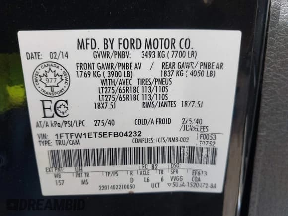 ✅ 2014 Ford F-150 XL • VIN: 1FTFW1ET5EFB04232 • Лот: 43199691. Опубликован ранее на IAAI с пробегом 241 156 миль. Бесплатный доступ к архиву аукционных продаж из США и подробный отчёт об истории автомобиля на DreamBid. Изображение 9.