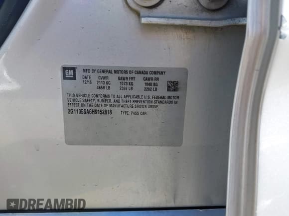 ✅ 2017 Chevrolet Impala LT • VIN: 2G1105SA6H9152818 • Lot: 43415222. Wystawiony na IAAI z przebiegiem 138 181 mil. Bezpłatny archiwum sprzedaży aukcyjnych z USA i szczegółowy raport historii pojazdu na DreamBid. Zdjęcie 9.